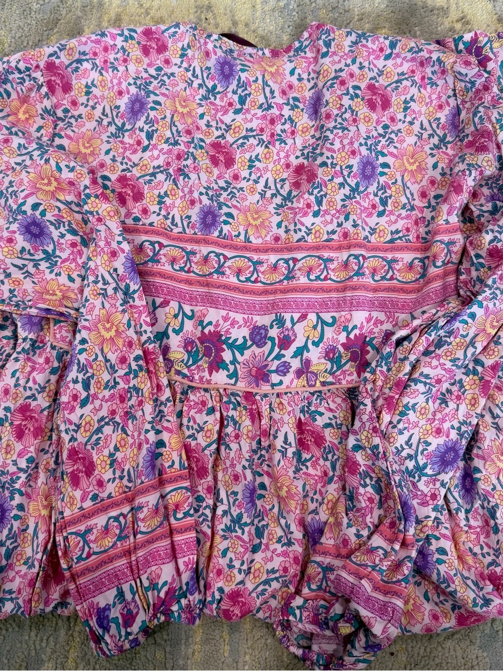 Bohemian Floral Midi Dress Pink Cottagecore Prairie Peasant Dress Size 6 - Picture 5 of 5